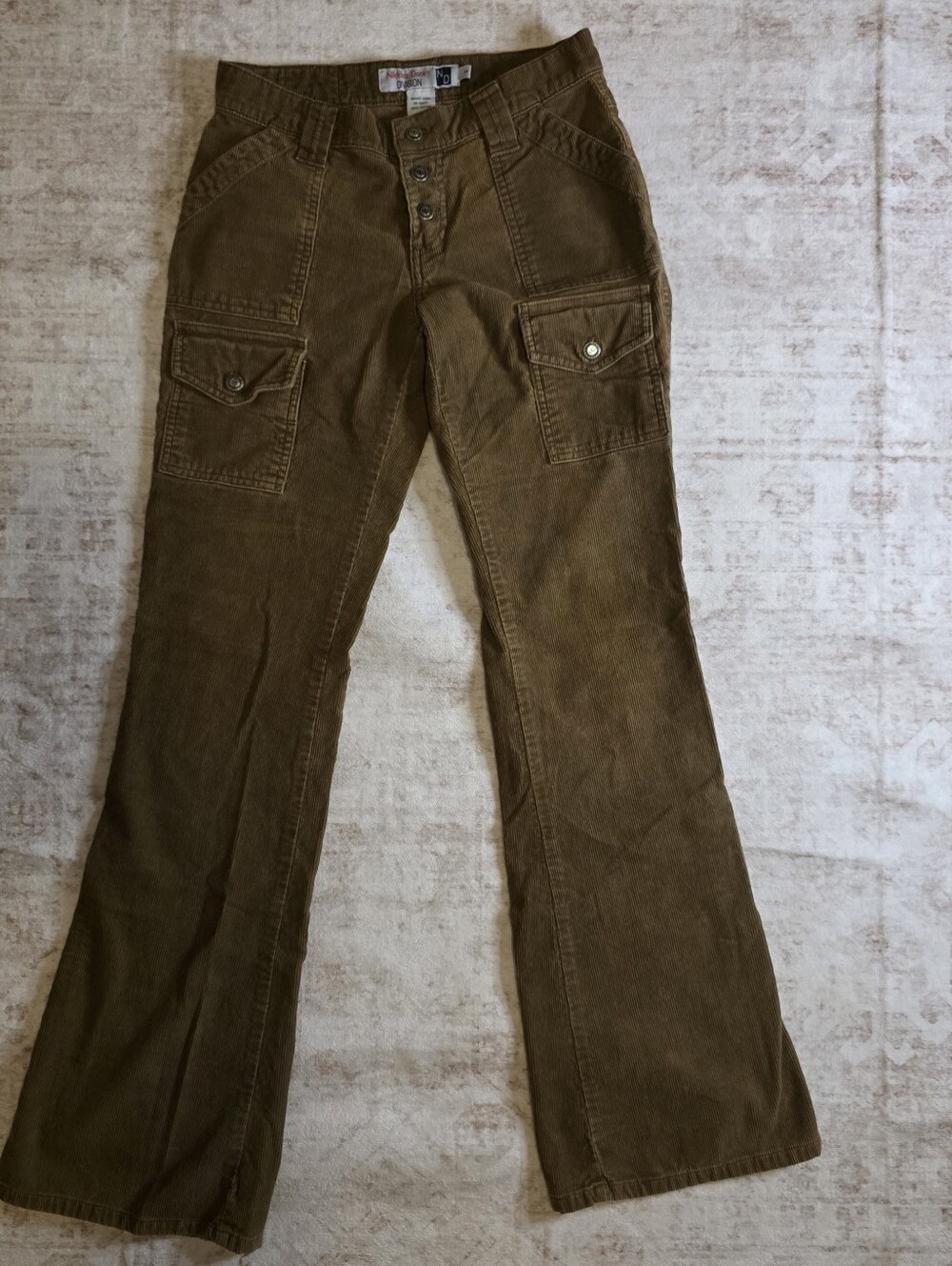 Vintage Nikkies Denim Y2K Corduroy Cargo Pants Size 3 Low Rise Flare